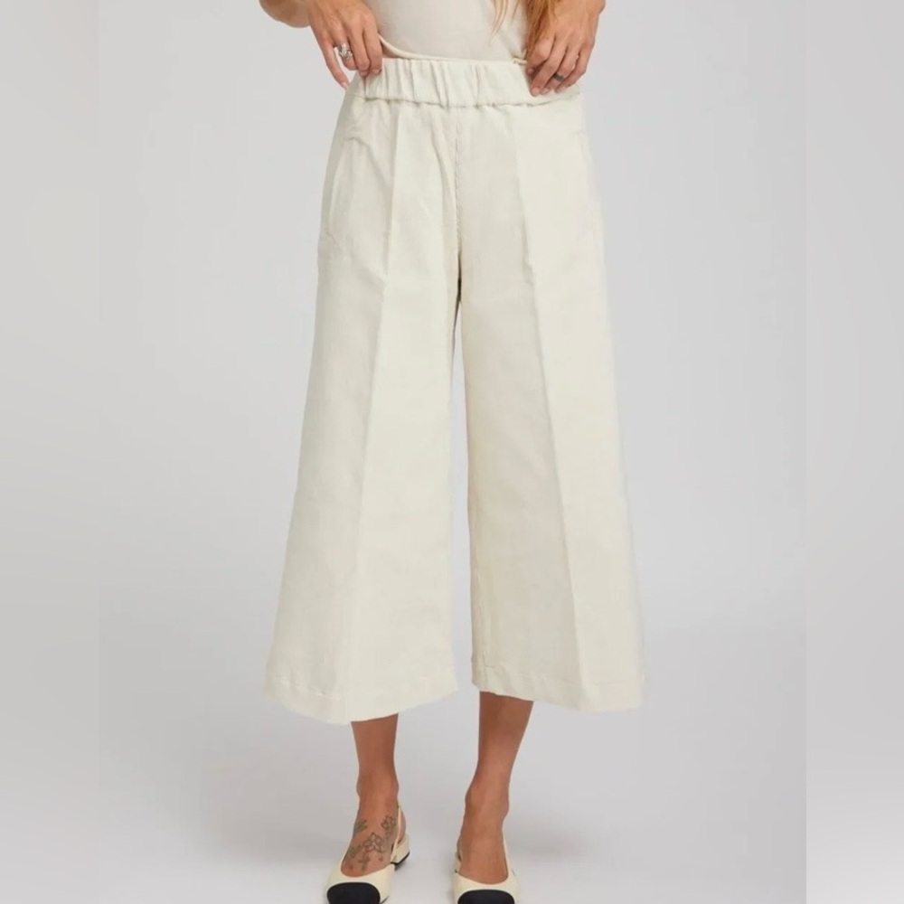 SPRWMN CORDUROY CULOTTE PANTS off white, pockets wide leg trousers large
